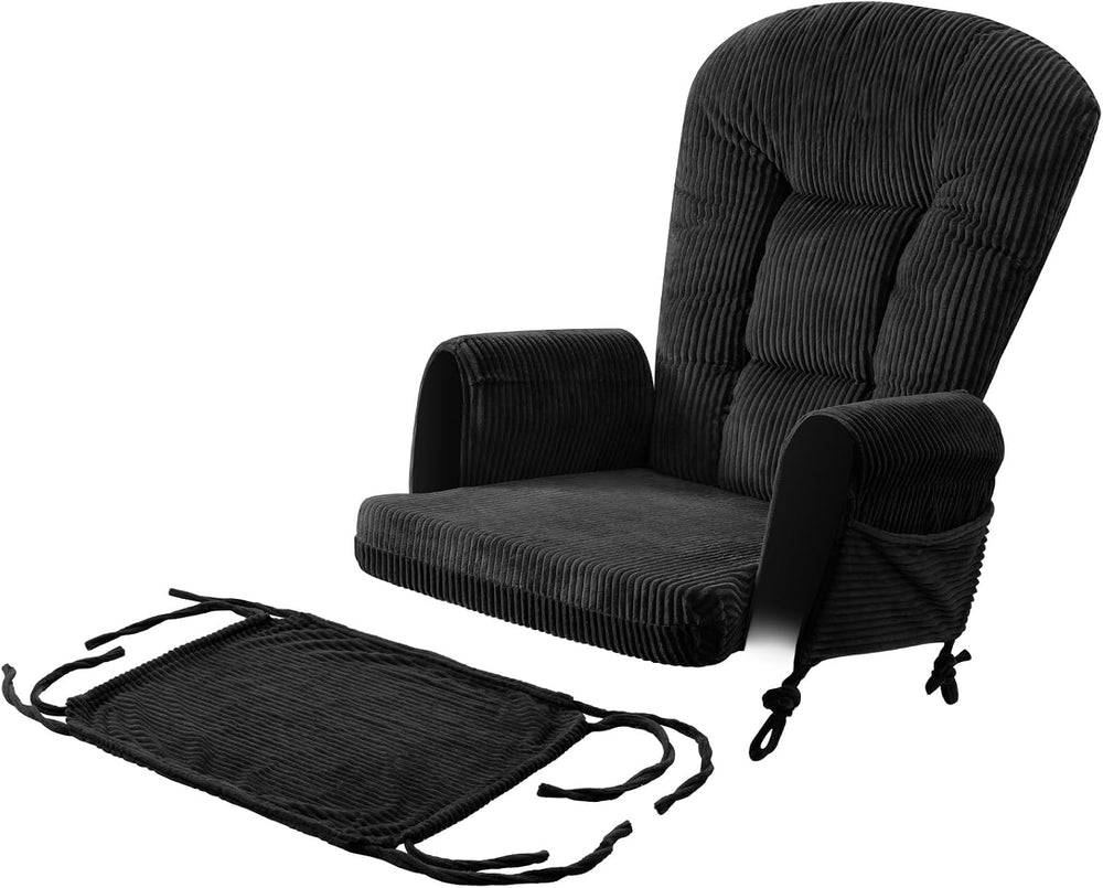 5PCS Glider Rocker Replacement Cushions with Storage Side Pockets, Black