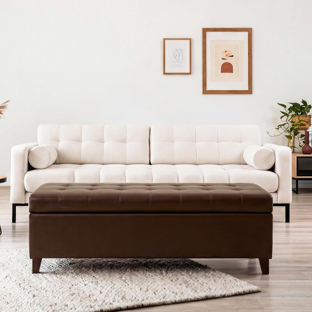 Joveco 51 Inch Storage Bench,Leather Tufted Storage Ottoman with Legs | Safet...
