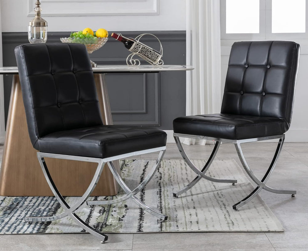 EALSON Modern Dining Chairs Set of 2, Black Leather Upholstered Seater with C...