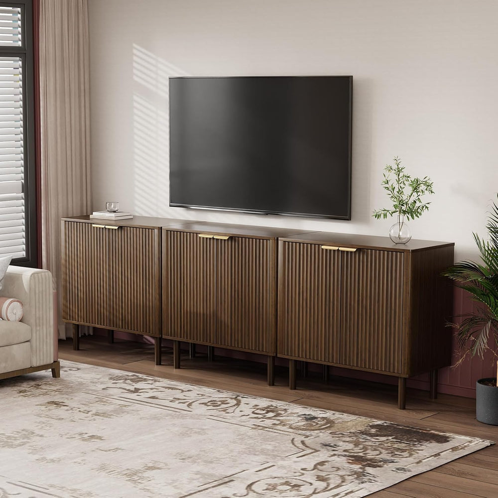 IKALIFE Sideboard Buffet Cabinet with Storage 31.5" Walnut | Modern Flut...