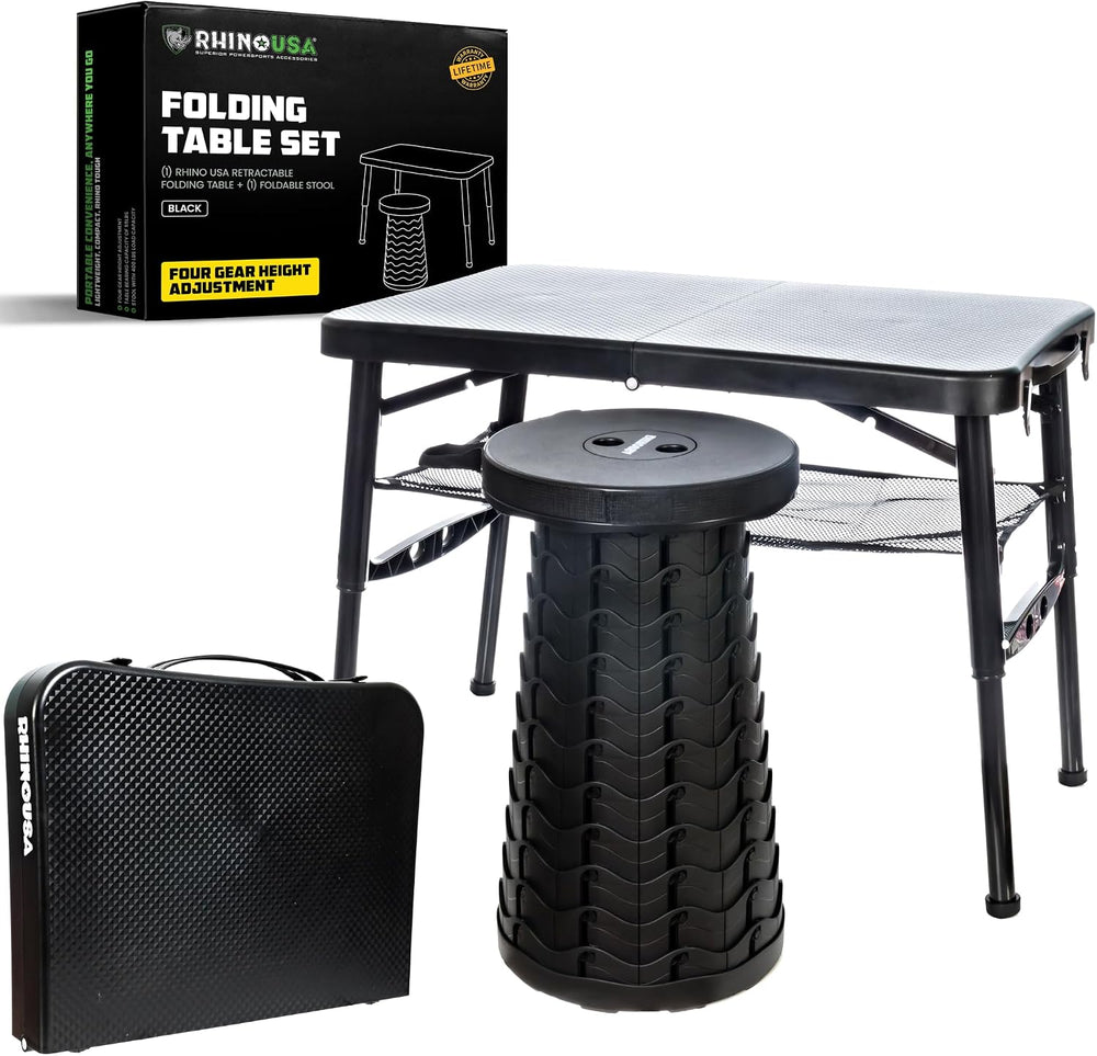 Rhino USA Folding Camping Table and Stool Set - Portable Beach Table