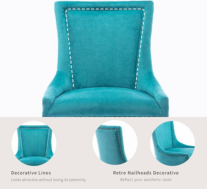 Teal Dining Chairs Set of 2, Kitchen & Dining Room Chairs, Fabric Upholst...