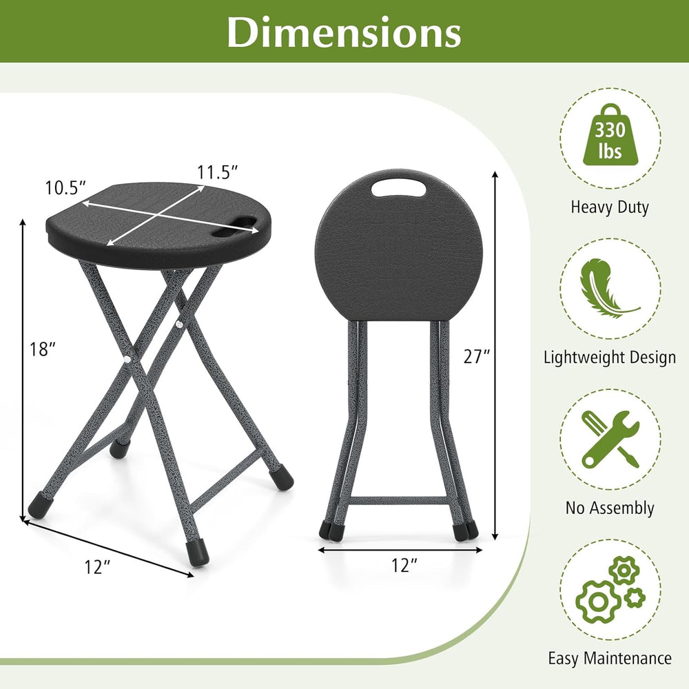 GYMAX Folding Stool, 18in Portable Collapsible Bar Stool with Handle & St...