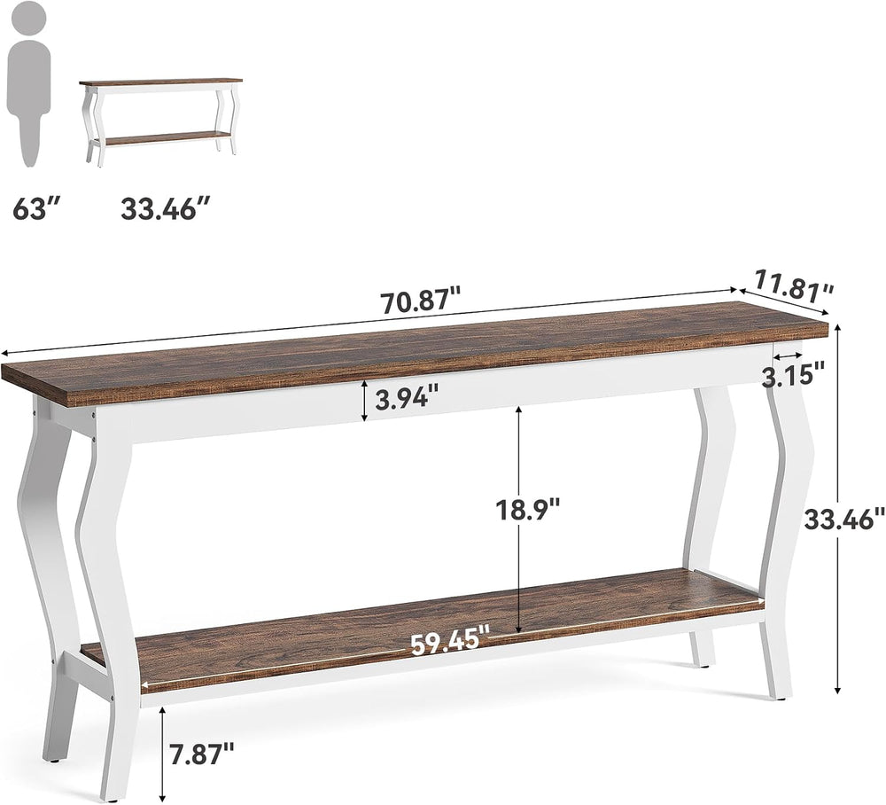 LITTLE TREE 70.9 Inches Long Console Table, 2-Tier Vintage Wooden Sofa Table ...