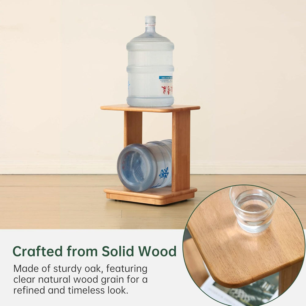 YESWOOD C Shaped End Table, Solid Wood Side Table, Small Rolling Side Table w...