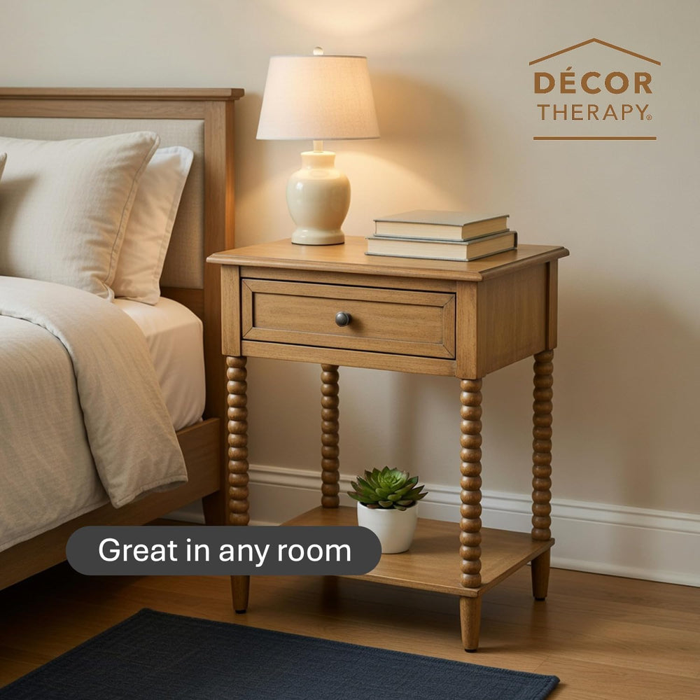 Decor Therapy Preston Traditional Single Drawer Side Table, Classic Bedside E...