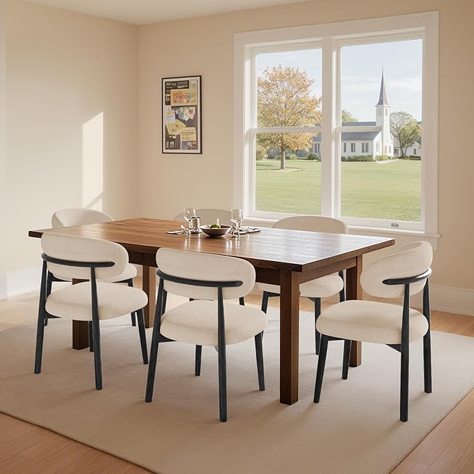 Farmhouse Dining Chairs Set of 6, Mid Century Modern Fabric Upholstered Kitch...