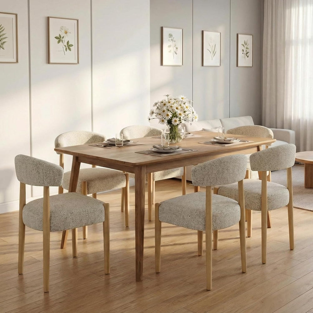 VKNOW Wooden Dining Chairs Set of 6 with Rubberwood Legs, Curved Backrest