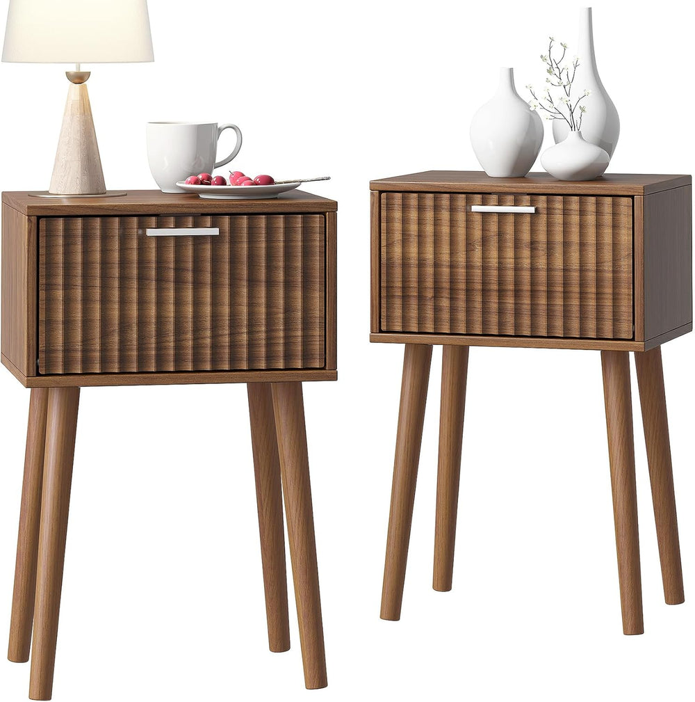 LAATOOREE Nightstands Set of 2, Small Fluted Side Table, Bedside Table with S...