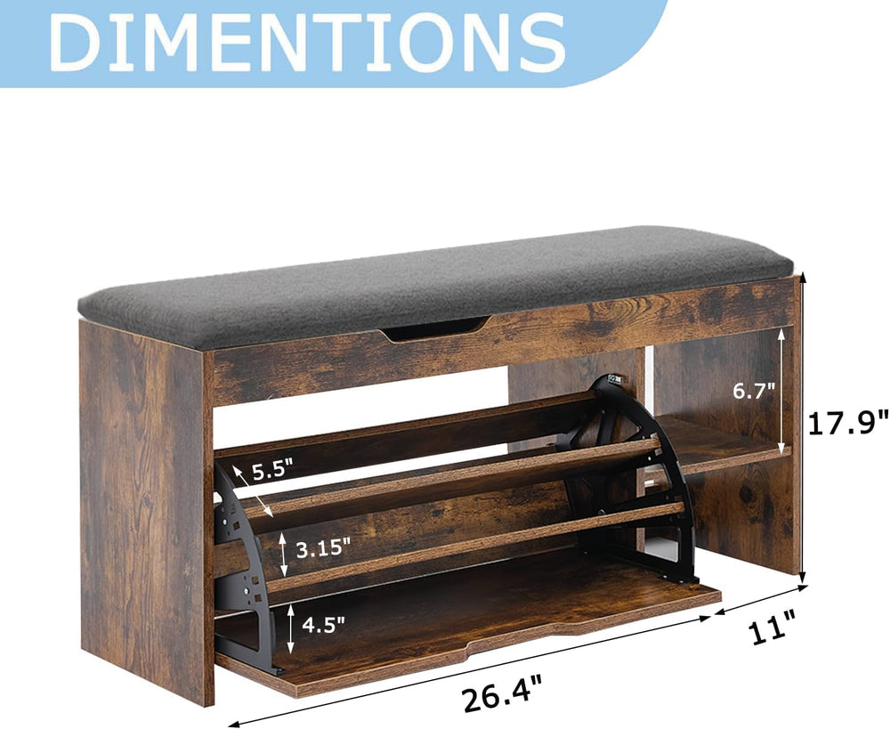 Shoe Storage Bench with Flip Drawers & Lift Top Storage Box, Entryway Ben...