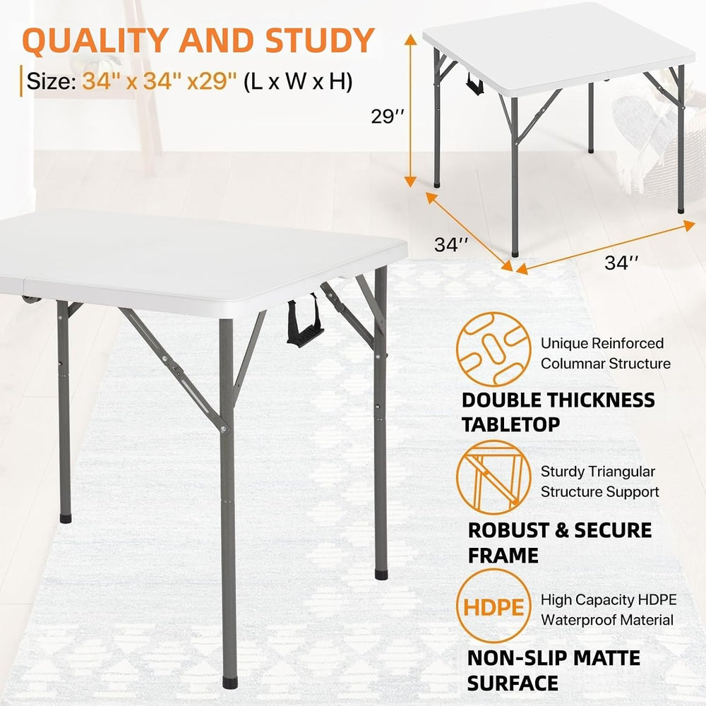34" Square Folding Table Fold-in-Half Utility Dining Portable Table Heav...