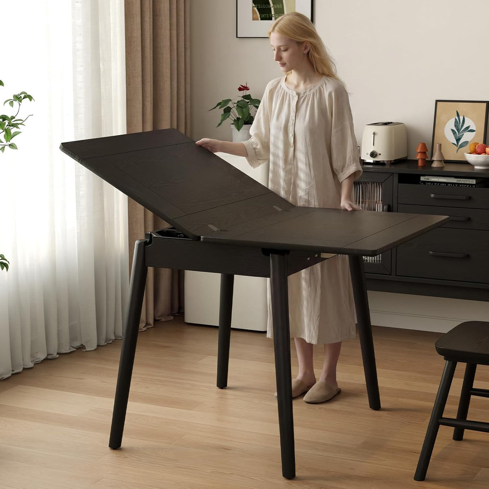Solid Wood Small Dining Table, 23.6"L-47.2"L Expandable Kitchen Tab...