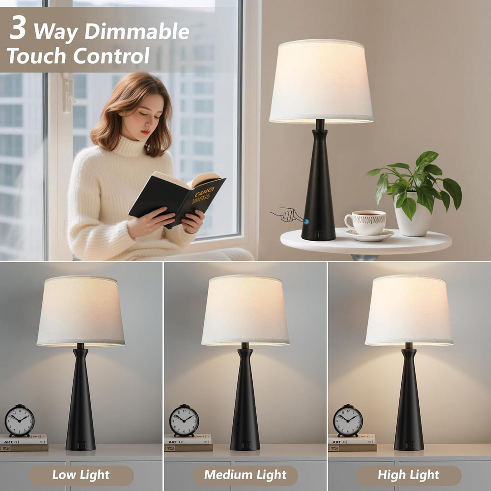 Modern Touch Lamps for Nightstand, 3 Way Dimmable Bedroom Lamp Set of 2