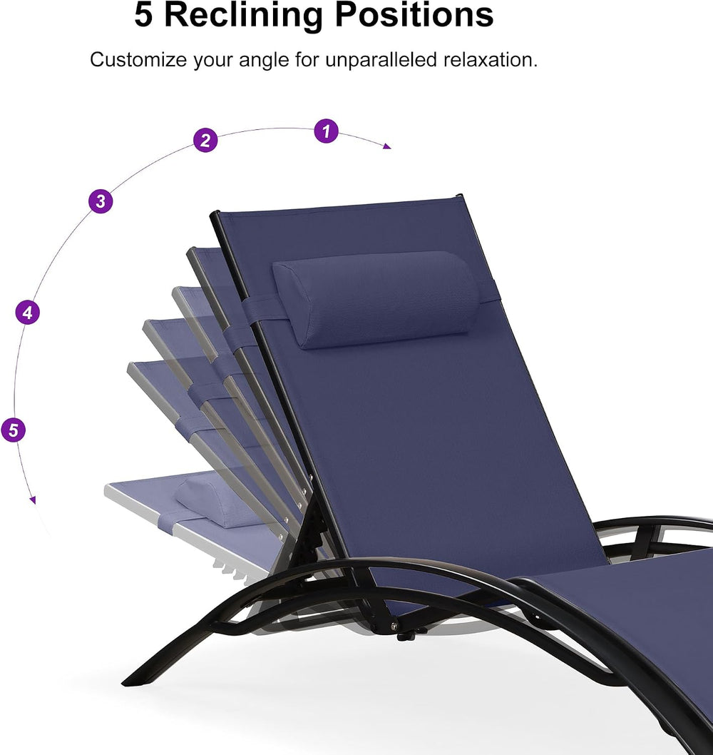 PURPLE LEAF Oversized Pool Chaise Lounge Patio Chair with Table, Navy Blue