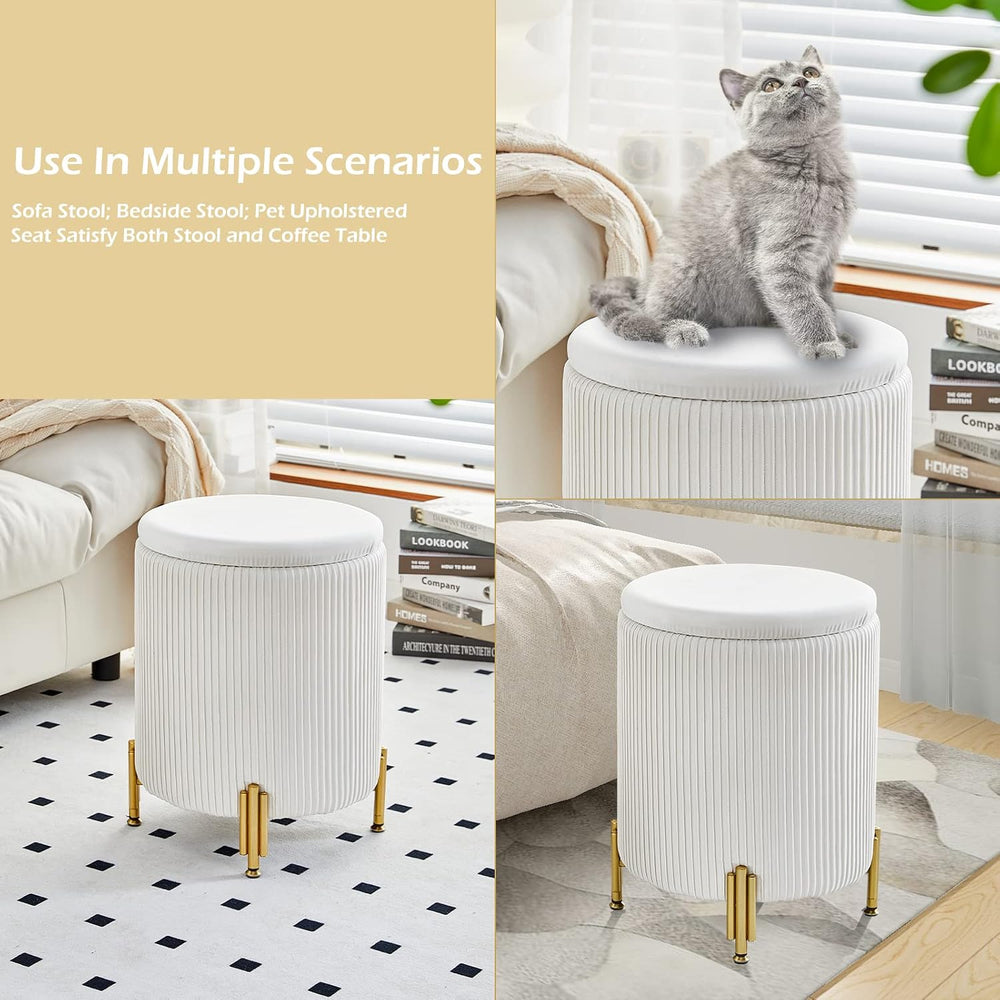 Round Ottoman Foot Stool with Storage and Metal Legs for Living Room Bedroom,...