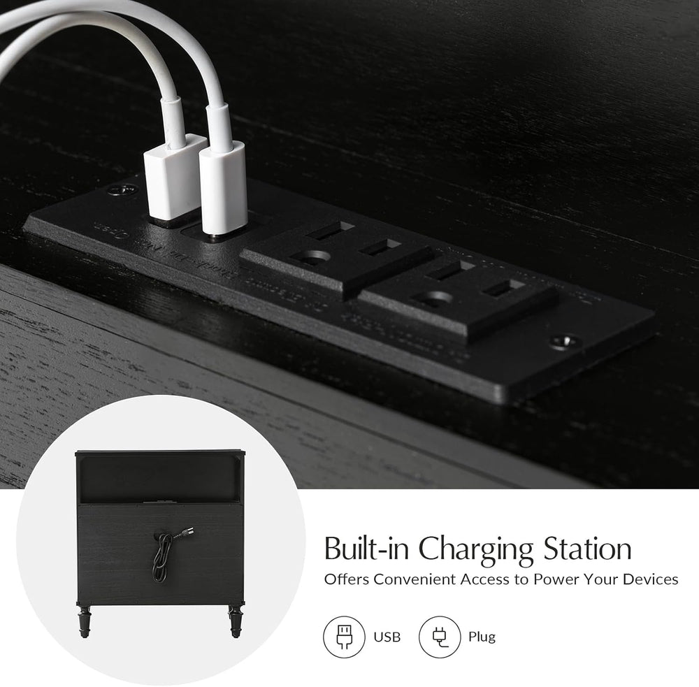 HULALA HOME 3 Drawer End Table with Charging Station, 26" Wide Endtable ...