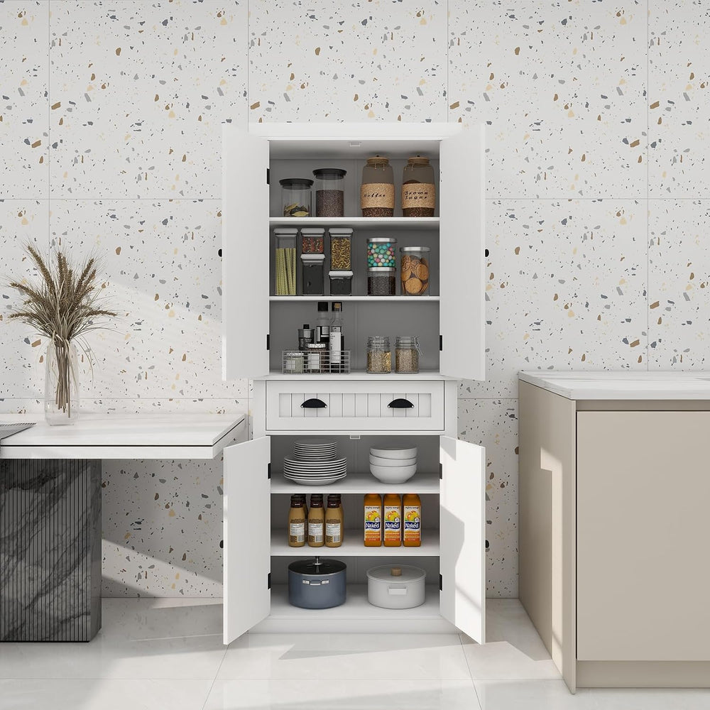 71.61" Kitchen Pantry Cabinet, Tall Storage Cabinet with 4 Doors and 1 D...