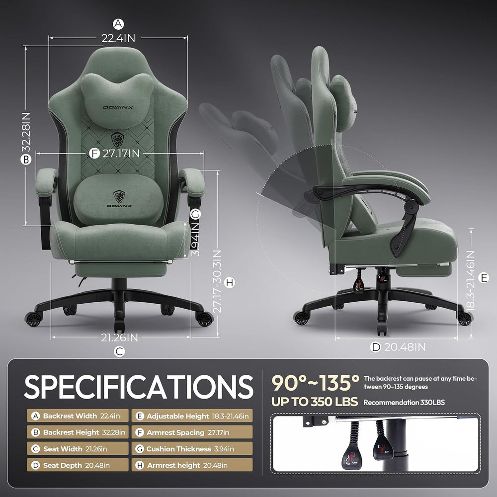 Dowinx Gaming Chair with Heated Massage Lumbar Support,Big and Tall Fabric Ga...