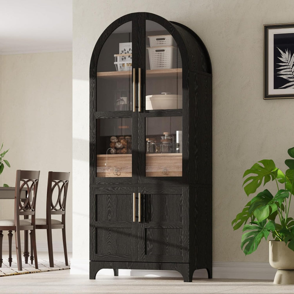 Hassyee Arched Kitchen Pantry Cabinet with Door Shelves, Farmhouse Kitchen St...
