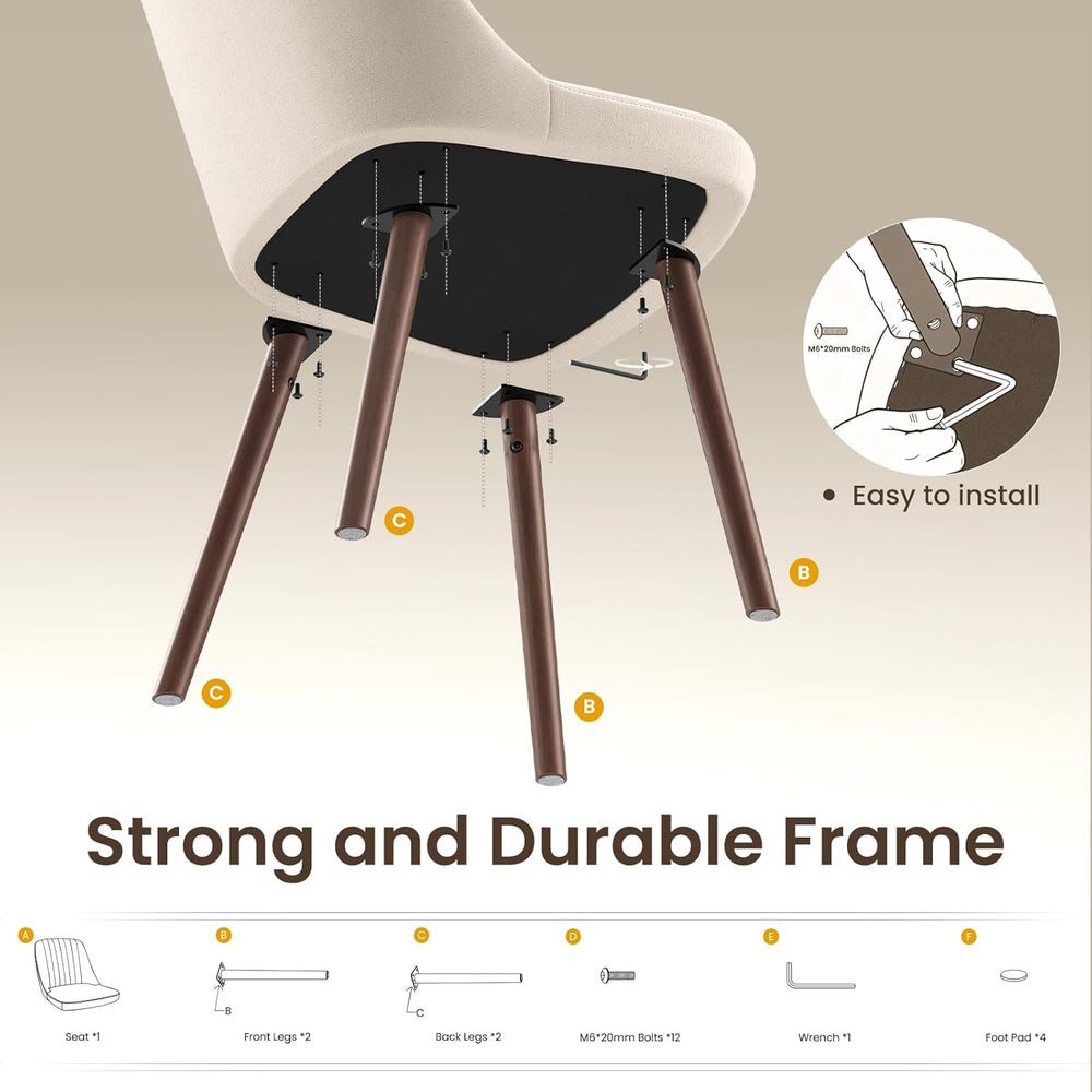 MALOL Upholstered Dining Chairs Set of 4, Modern Fabric Kitchen Chairs with B...