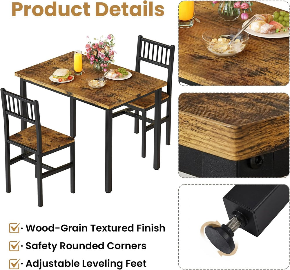 3 Piece Dining Table Set for 2, Small Wooden Kitchen Table Set with Chairs, S...