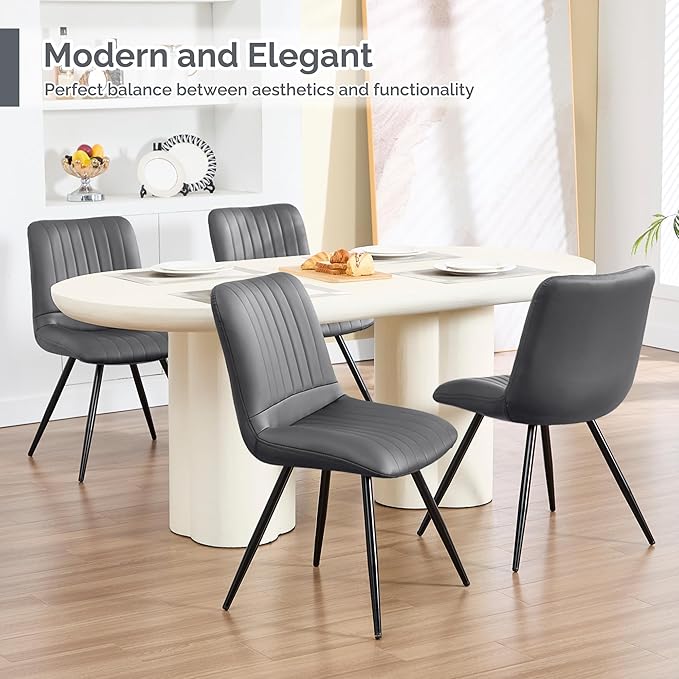 Dining Chairs Set of 5, Modern Dining Chairs with Thick Cushions, PU Leather ...