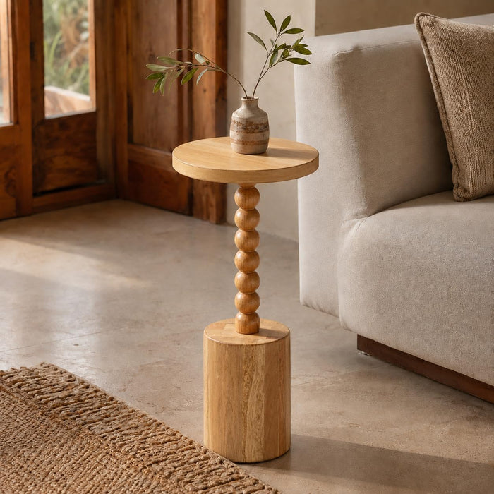 COZAYH Modern Round Pedestal Drink Table with Spindle Leg, Natural