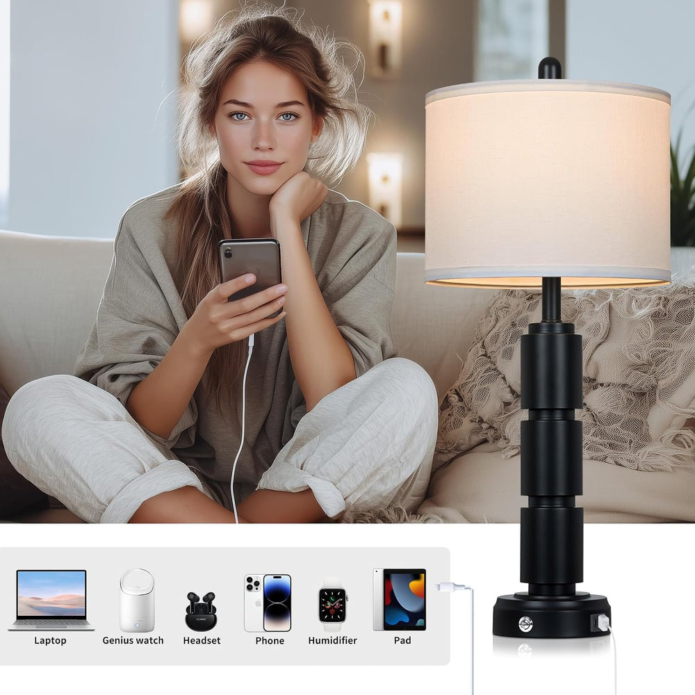 Set of 2 Modern Table Lamps for Living Room Bedroom,29" Tall Bedside Lam...