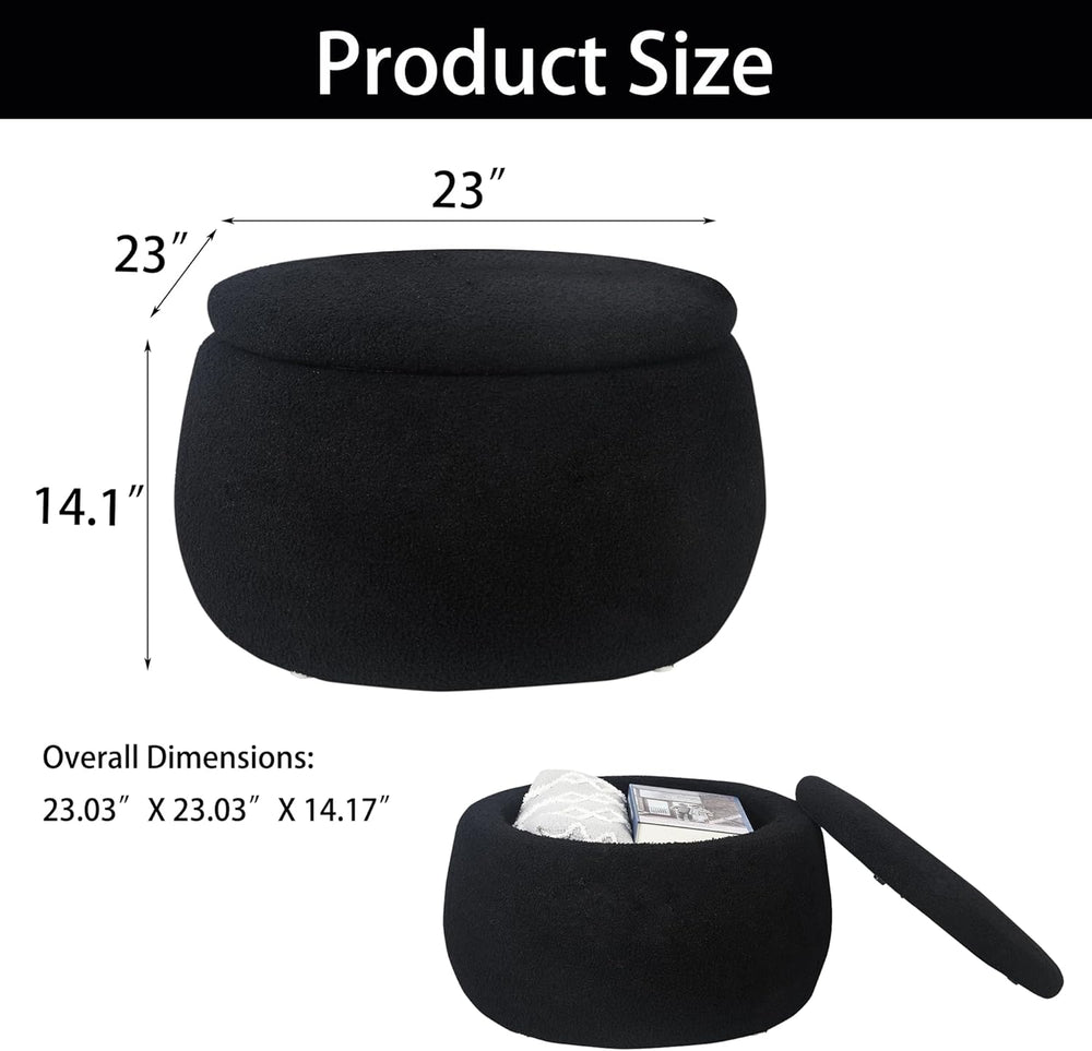 Homebeez 23" Round Storage Ottoman with Removable Lid, Faux Fur Footrest...