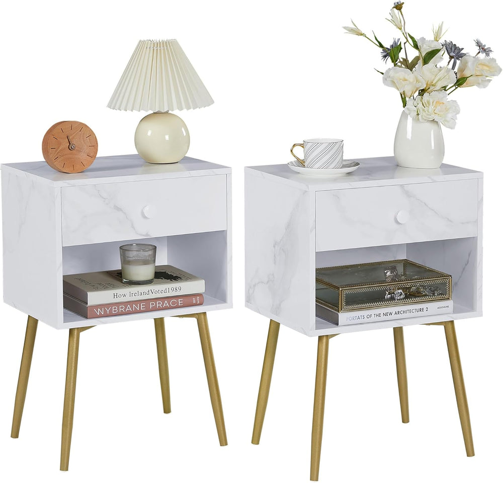 VECELO Nightstands Set of 2, Mid Century Modern End Bedside Table, Night Stan...