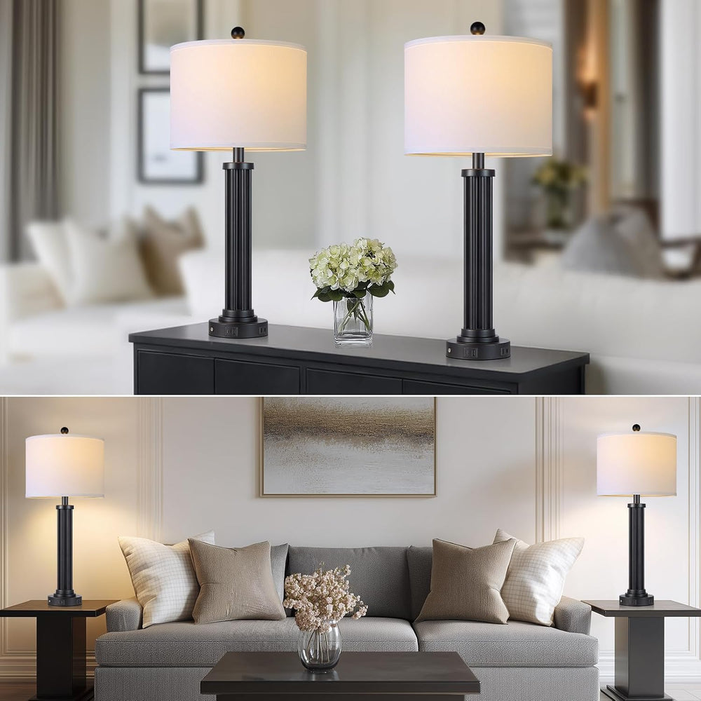 28" Tall Modern Table Lamps with USB C+A Ports and AC Outlet, 3 Way Touc...