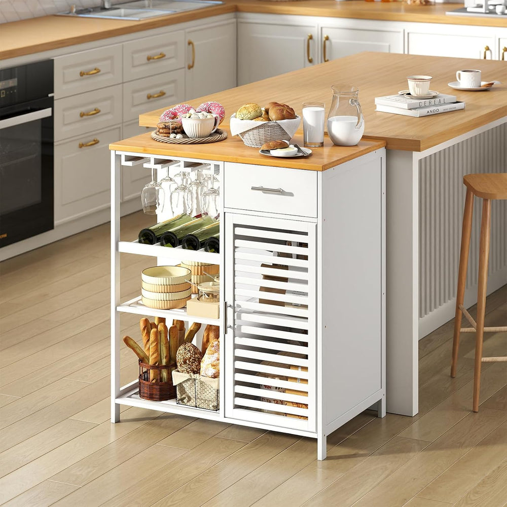 Giantex Kitchen Island with Storage Cabinet, Glass Holder, Wine Rack | 30&quo...