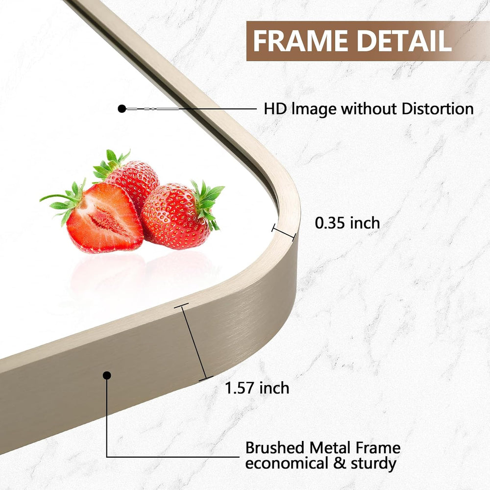 24x36 Inch Brushed Nickel Bathroom Mirror, Framed Rectangle Mirror with Round...