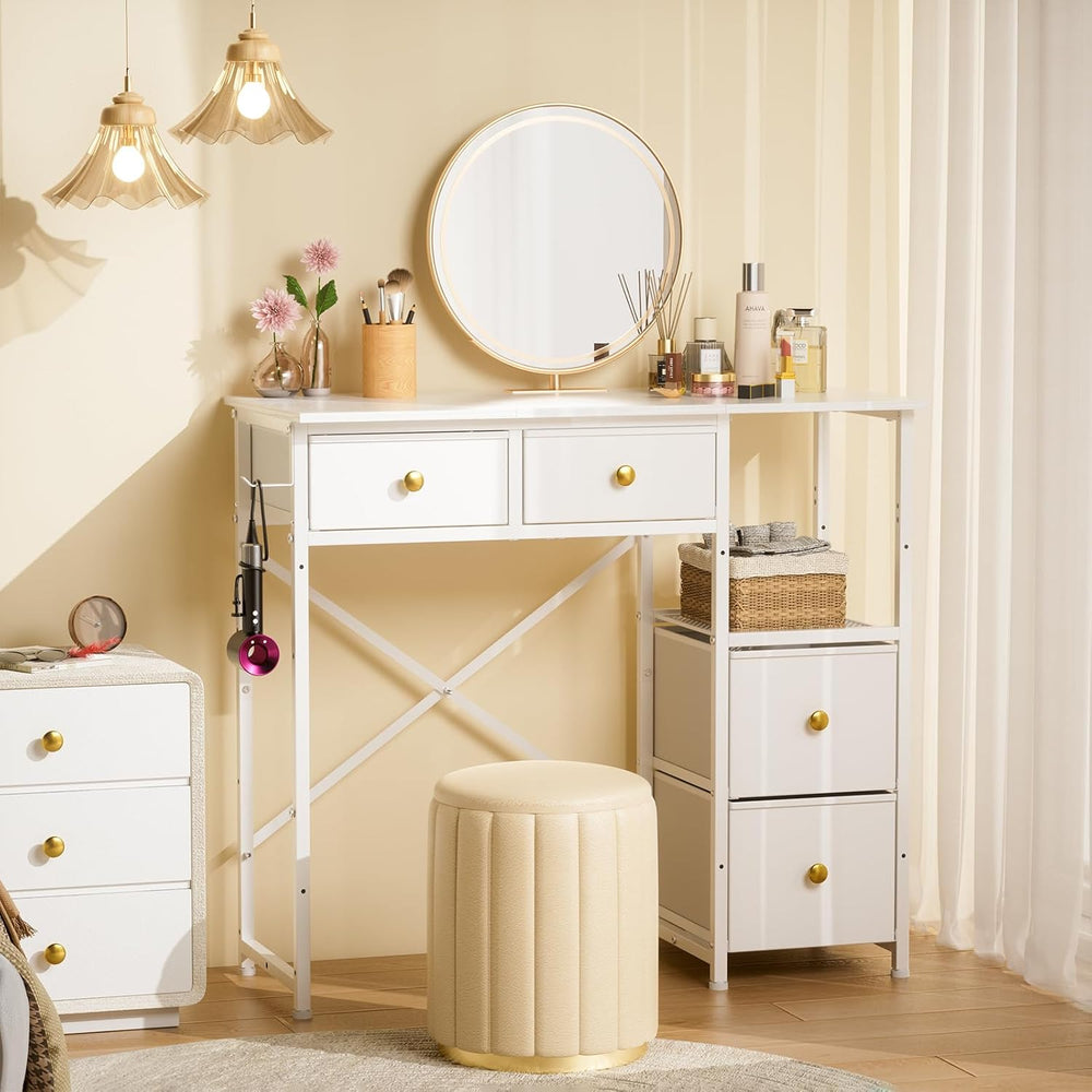 3IngSeagulls White Vanity Desk Without Mirror, Small Makeup Desk with 4 Fabri...