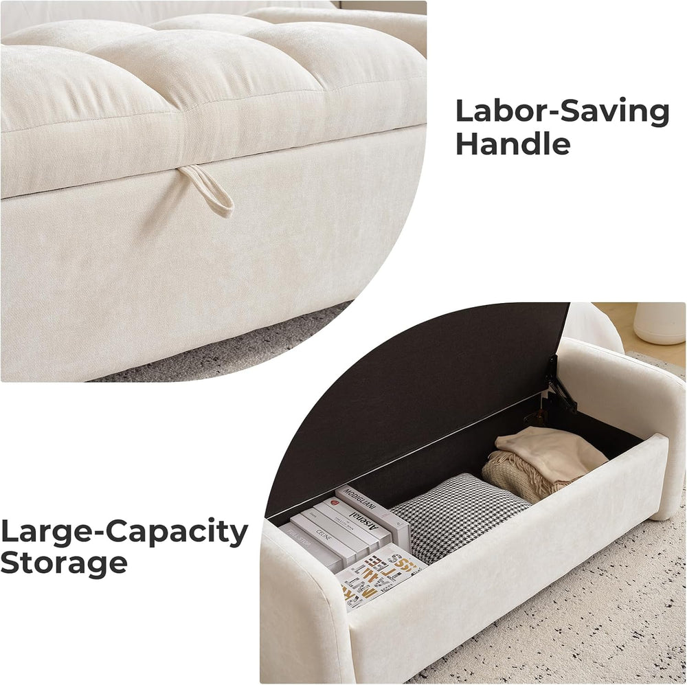 Oversized Ottoman Bench with Storage, Chenille Beige | Oversized Storage Benc...