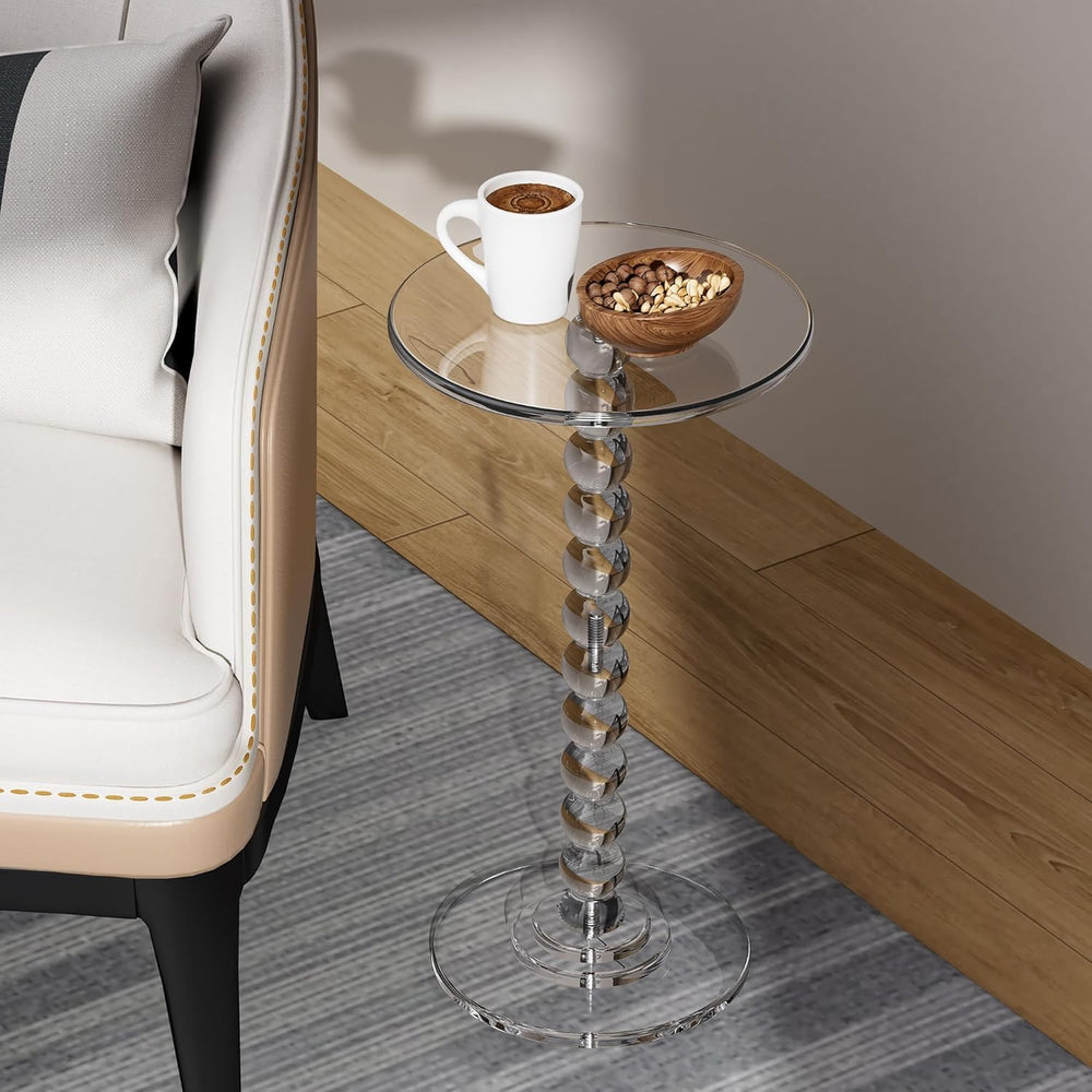 Acrylic Side Table, End Table Round Top with Solid Post for Living Room, Bedr...