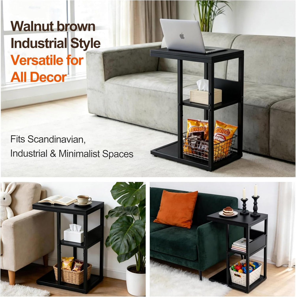King Oasis 3-Tier Black Metal Side Table - Industrial End Table & Nightst...