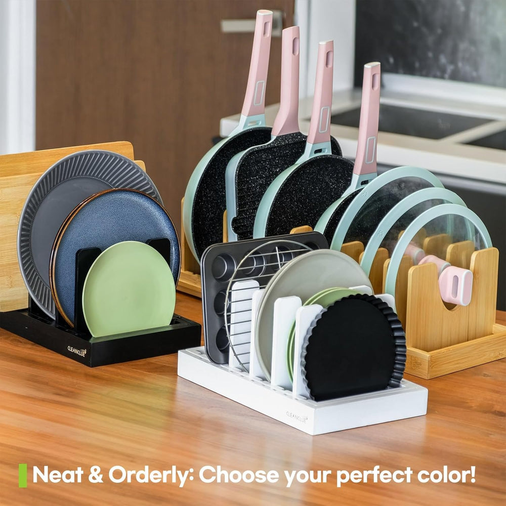 Pots and Pans Organizer under Cabinet Expandable Bamboo Pot Lid Holder Rack