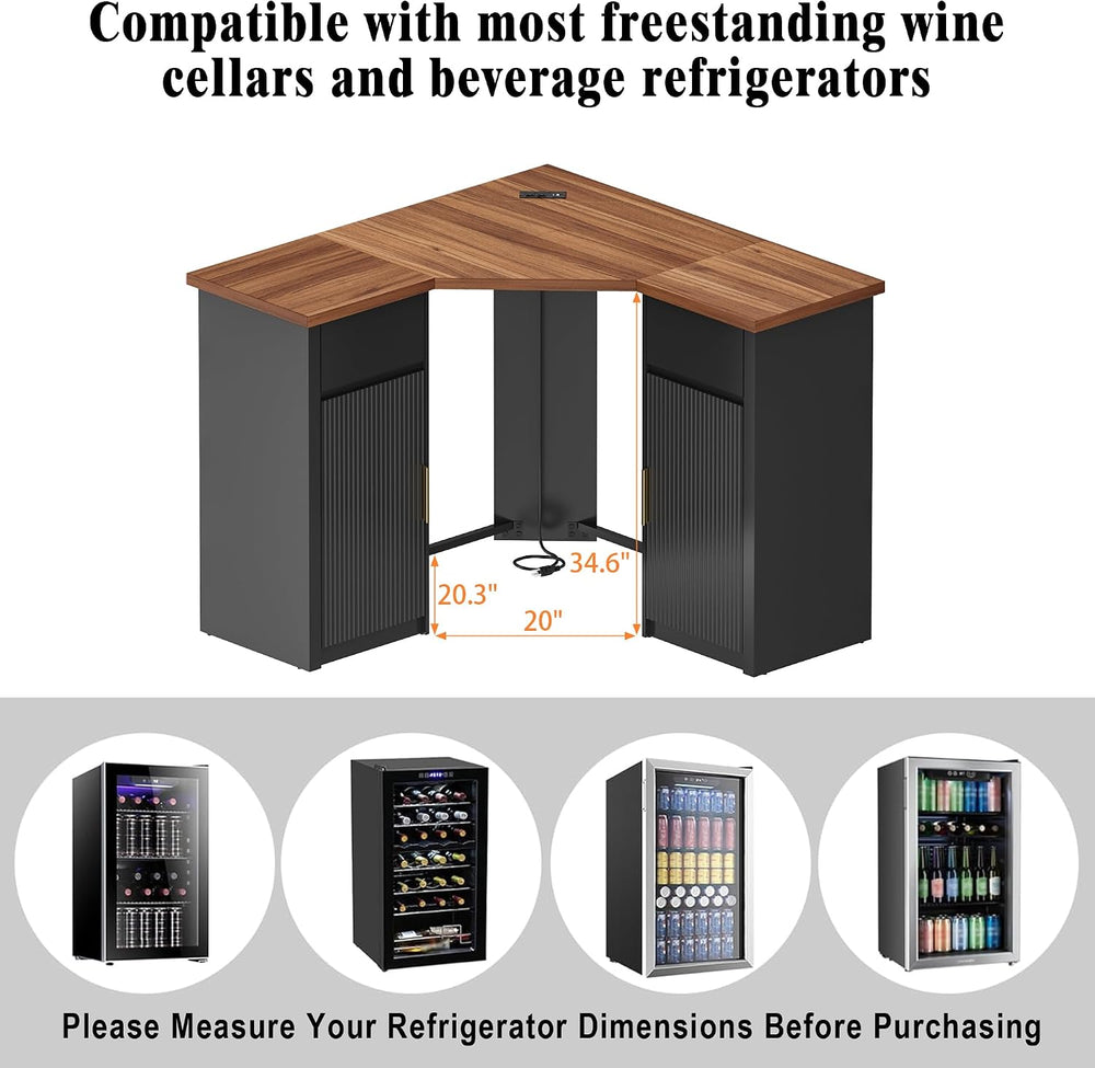 GDLF Corner Coffee Bar with Fridge Space, L Shaped Liquor Cabinet,Black | L-S...