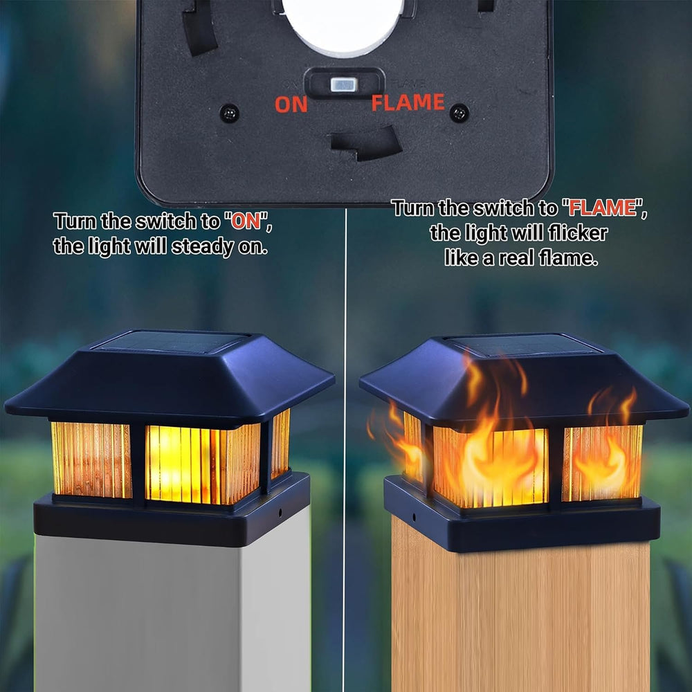 Dynaming Solar Flame Post Cap Lights Outdoor, Solar Powered Fence Post Light,...