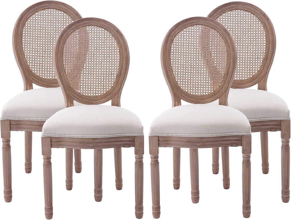 French Country Dining Chairs Set of 4, Farmhouse Fabric Chairs with Round Bac...