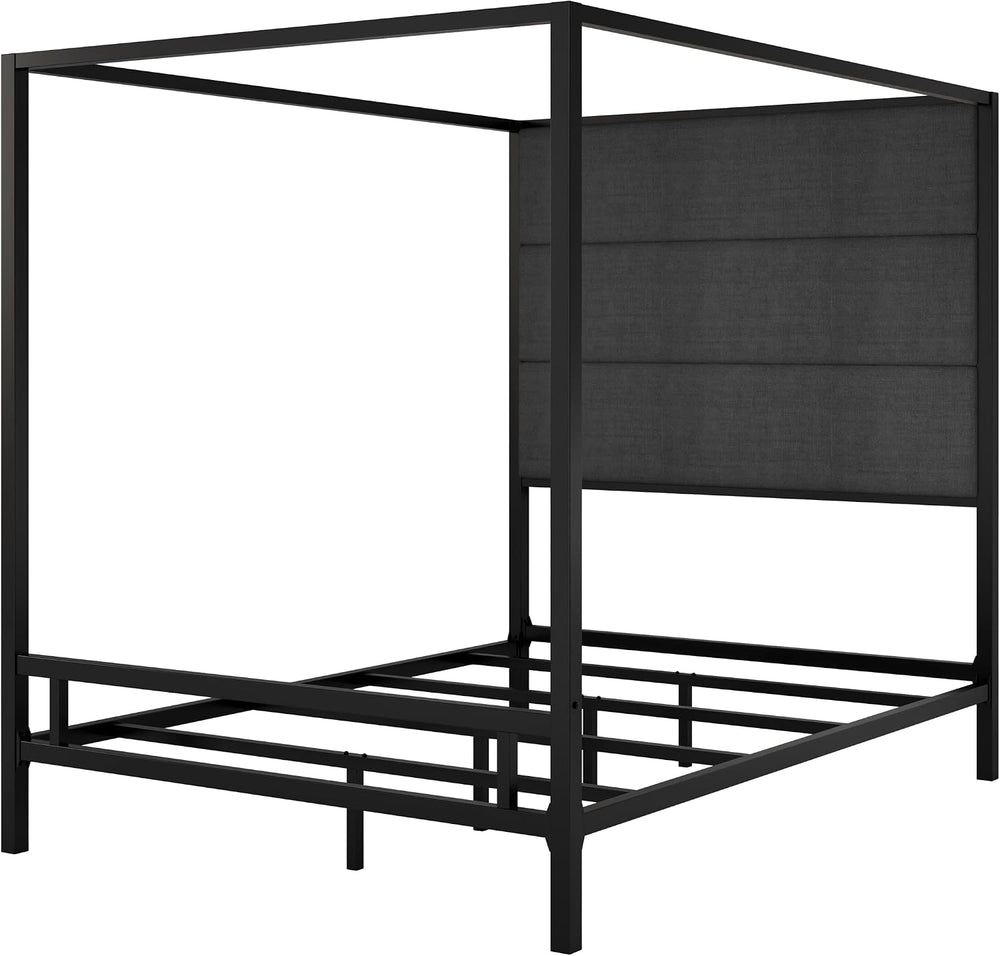 Queen Size Modern Black Canopy Bed with Tall Headboard