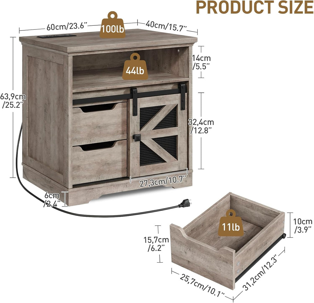 RALGEND Farmhouse End Table with Charging Station, Sofa Side Table with 2 Dra...