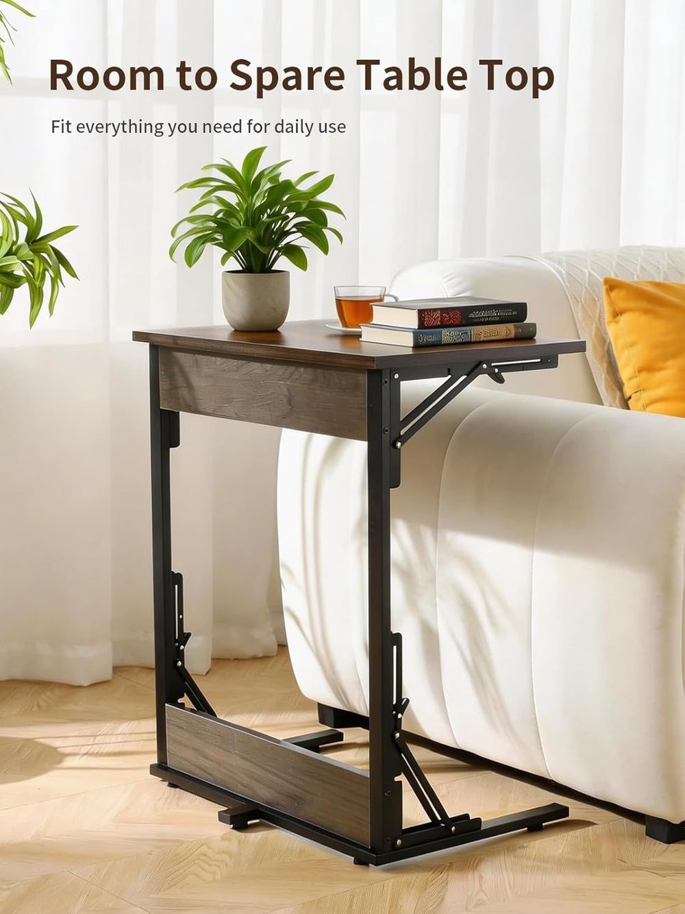 Upgraded 24" Folding C Shaped End Table, Small Sofa Side Laptop Desk, Co...
