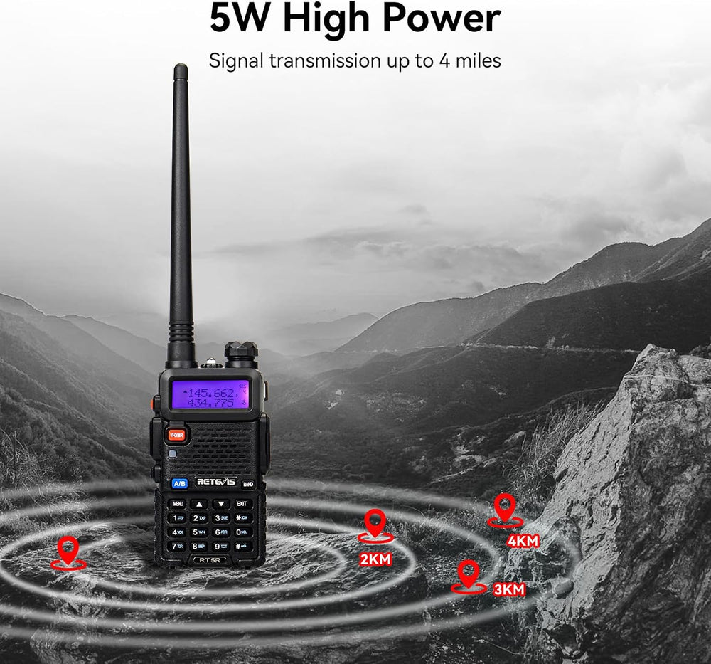 Retevis RT-5R Dual Band Walkie Talkies Long Range with Shoulder Mic, 2 Pack