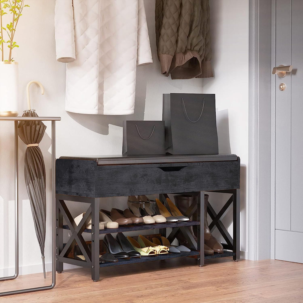 Shoe Bench, Lift Top Shoe Storage Bench, Adjustable Shelf Entryway Bench with...