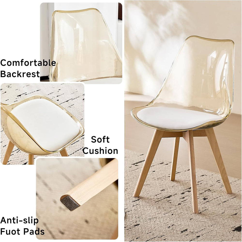Dining Chairs Set of 4, Acrylic Mid Century Chairs, Light Brown | Clear Acryl...