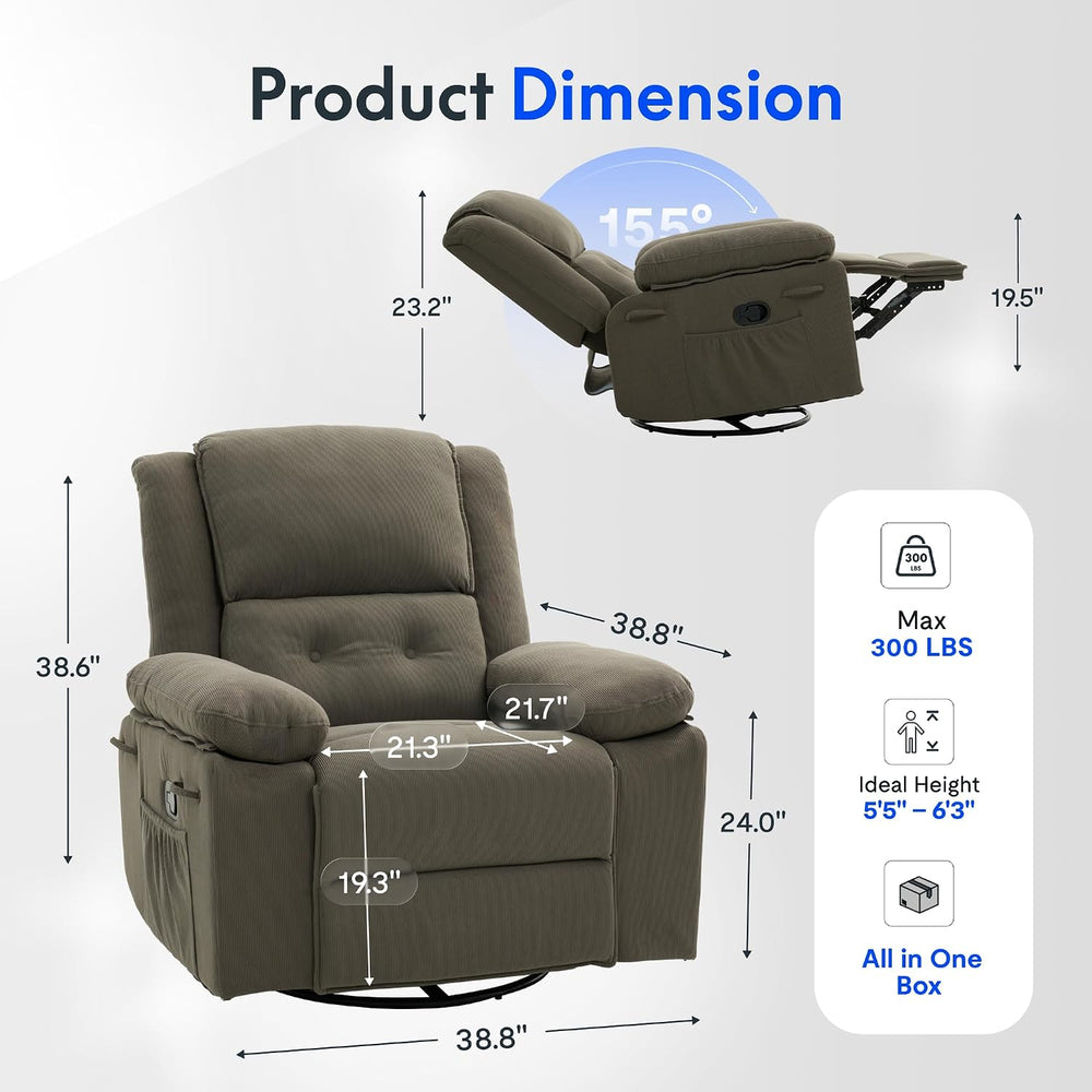FLEXISPOT XRC2 360° Swivel Rocker Recliner with Massage & Lumbar Heat