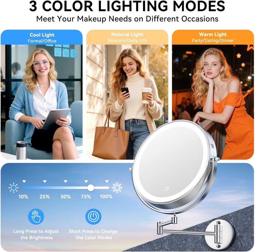Auxmir 10″ 5000mAh 1X/30X Wall Mounted Lighted Magnifying Makeup Mirror
