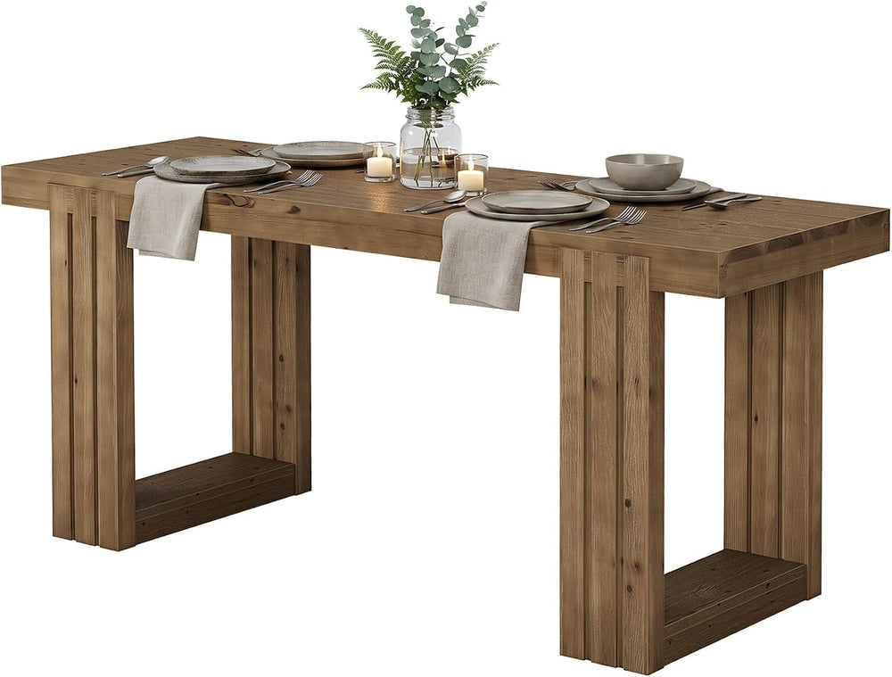 LITTLE TREE Solid Wood Dining Table, 61.8” Dining Table for 4-6 People, Recta...